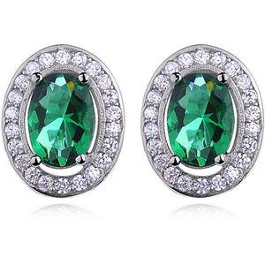 Joy|S - Zilveren classic ovale oorbellen - 11.5 x 10 mm - zirkonia emerald groen - gehodineerd