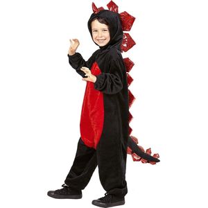Widmann - Draak Kostuum - Zwarte Pluche Draak Roodbuik - Jongen - Rood, Zwart - Maat 98 - Halloween - Verkleedkleding