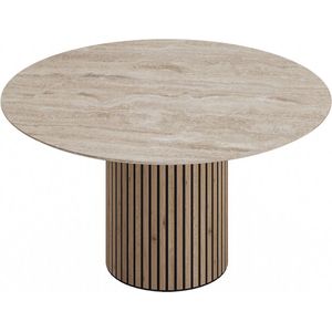 Goossens Dash Eettafel - Travertine - 150 x 76 x 150 cm - Rond - bruin