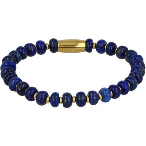 *Gouden kralenarmband met Lapiz Lazuli edelstenen - Elegante elastische kralenarmband met Lapiz Lazuli edelstenen - Met luxe cadeauverpakking