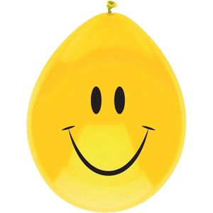 Haza - Ballonnen - Verjaardag Smiley - geel - 6x stuks - 29 cm