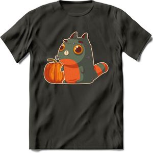 Frankenstein kat T-Shirt Grappig | Dieren katten halloween Kleding Kado Heren / Dames | Animal Skateboard Cadeau shirt - Donker Grijs - XXL