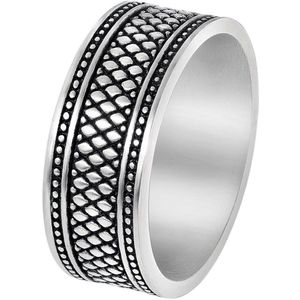 Lucardi Heren Ring mat reptiel met zwarte accenten - Ring - Moederdag Cadeautje - Staal - Zilverkleurig
