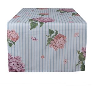 Clayre & Eef Tafelloper 50x140 cm Wit Roze Katoen Rechthoek Hortensia