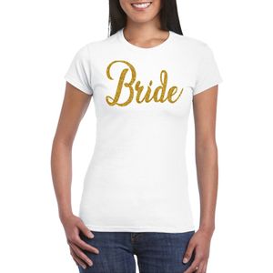 Bellatio Decorations Vrijgezellenfeest T-shirt voor dames - bride - wit - gouden glitter - bruiloft XXL