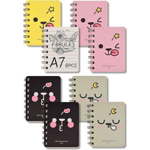 A7 Mini Spiraal Notebook 8 stuks notitieblokken draagbare pocket memo pads met schattig cartoon patroon kraspads 160 pagina's / 80 vellen gelinieerd papier 8 x 10,5 cm