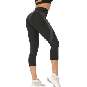 Dames High Waist 3/4 Yoga Capri Leggings - Maat S - Ademend & Snel-Drogend - Zwart met Zakken - Stretch Polyester & Spandex Mix voor Fitness en Dagelijks Gebruik - Comfortabele Sportbroek voor Alle Seizoenen - Maat S