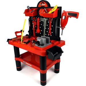 Werkbank kind - speelgoed gereedschap - 57x32x68cm - rood zwart