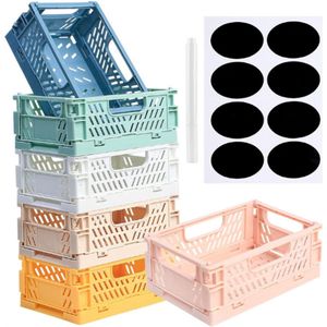 6 Stuks Opvouwbare Mini-Opbergdozen – Plastic Opvouwbare Manden – Stapelbare Organizerboxen – Voor Planken, Keuken, Slaapkamer, Badkamer & Kantoor
