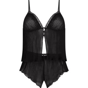 Hunkemöller Dames Nachtmode Cami Set Chiffon Plisse - Zwart - maat M