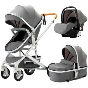 Luxe Kinderwagen 3 in 1 - Wandelwagen Baby - Kinderwagen Inclusief Autostoeltje - Buggy met Wieg - Wandelwagen - Grijs met Zilver