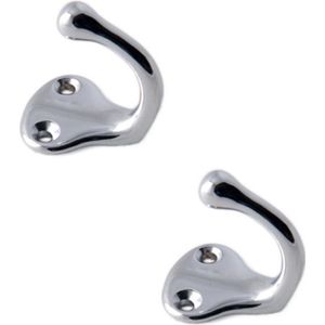 2x Luxe kapstokhaken / jashaken verchroomd met enkele haak - hoogwaardig messing - 3,8 x 3 cm - verchroomde kapstokhaakjes / garderobe haakjes