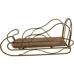 Set van 2 x Decoratie Slee Slee 40x16x17 cm Goudkleurig Bruin Ijzer Hout Kerstdecoratie