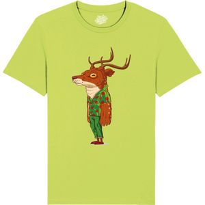 Kris het Kerst Hert - Foute Kersttrui Kerstcadeau - Dames / Heren / Unisex Kleding - Grappige Kerst Avond Outfit - Unisex T-Shirt - Appel Groen - Maat S