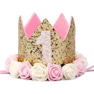 Verjaardag hoedje Wit/Goud/Roze 1 jaar - hoed 1e verjaardag - cakesmash - hoedje - 1 - birthday