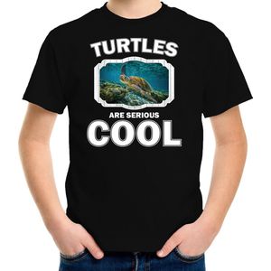 Dieren schildpadden t-shirt zwart kinderen - turtles are serious cool shirt  jongens/ meisjes - cadeau shirt zee schildpad/ schildpadden liefhebber - kinderkleding / kleding 122/128