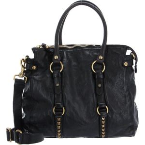 CAMPOMAGGI Leren Schoudertas Shopper Shopping Medium Nero Zwart