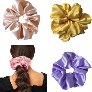 Veelkleurige satijnen haarelastiekjes - 4 stuks - elastische zijden haarbanden met grote scrunchies - haaraccessoires voor vrouwen en meisjes
