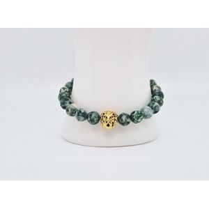 Handgemaakte natuursteen armband met Metalen vorm - Model 1 - ""Qinghai hade"" -8 mm diameter van de korrel- Diameter armband 20 cm - Een mooi cadeau voor familie en vrienden
