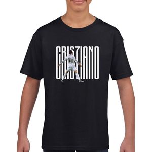 Ronaldo - Kinder T-Shirt - Zwart - Maat 134/140 - T-Shirt leeftijd 9 tot 11 jaar - Voetbal shirt - Cadeau - Shirt cadeau - CR7 t-shirt - voetbal - verjaardag - Unisex Kids T-Shirt