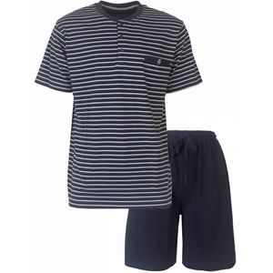 Paul Hopkins Heren Shortama Gestreept Dessin Polo Sluiting Blauw. - Maat L