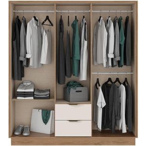 Vente-unique Kast met 6 deuren en 2 lades - L162 cm - Kleur: beige en naturel - FEOVA