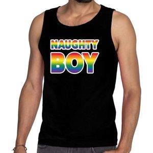 Naughty boy tanktop/mouwloos shirt - zwart regenboog homo singlet voor heren - gay pride M