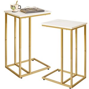 Unyqoos ® Stijlvolle en Functionele Bijzettafels voor Woonkamer en Slaapkamer met Gouden Metalen Frame, Set van 2