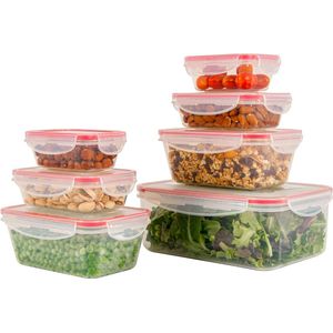 Set van 7 plastic voedselopbergcontainers met deksels 100% lekvrije lunchbox maaltijdvoorbereidingsdozen met deksel, opbergcontainers geschikt voor vaatwasser, magnetron en vriezer C-FHD 4008 K