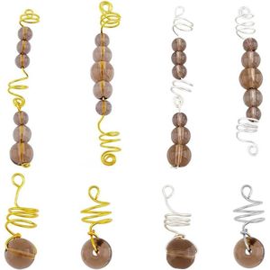 24Pcs DIY Rosy Bruin Glas Kralen Haar Bedels Haar Dreadlock Accessoires Set Koperen Sieraden Draad