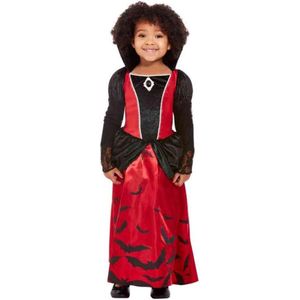 Smiffy's - Vampier & Dracula Kostuum - Rode Vleermuis Jurk Meisje - Rood, Zwart - Maat 116 - Halloween - Verkleedkleding