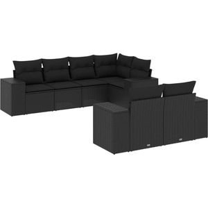 vidaXL Loungeset 7-delig - Poly rattan - Zwart