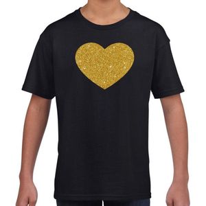 Gouden hart t-shirt zwart kids - kids shirt Gouden hart 134/140