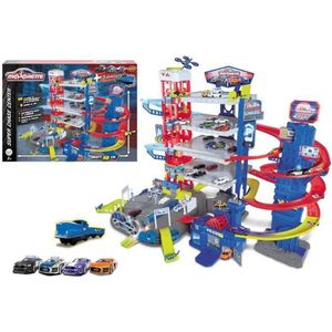 Majorette - Super Chase Center - Garage voor miniatuurauto's + 4 auto's + 1 trein - 112 x 70 x 84 cm