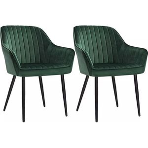 In And OutdoorMatch Luxe eetkamerstoel Justus - Groen - Met armleuning en rugleuning - Set van 2 - Woonkamerstoelen - Keukenstoelen - Fluweel