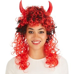 dressforfun - Pruik duivel lang haar - verkleedkleding kostuum halloween verkleden feestkleding carnavalskleding carnaval feestkledij partykleding - 300727