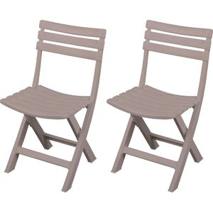 Sunnydays Klapstoel voor buiten/binnen - 2x - beige - 41 x 79 cm - stevig kunststof - Bijzet stoelen