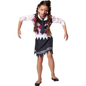 dressforfun - Griezelig schoolmeisje 140 (9-10y) - verkleedkleding kostuum halloween verkleden feestkleding carnavalskleding carnaval feestkledij partykleding - 302207
