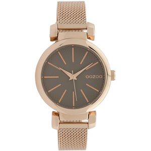 OOZOO Timepieces - Rosé goudkleurige horloge met rosé goudkleurige metalen mesh armband - C10130