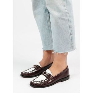 Sacha - Dames - Bruine leren loafers met goudkleurige chain - Maat 38