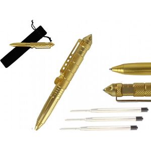 Tactische Pen - Goud - Aluminium - Kubotan Punt voor Zelfverdediging - Met hoesje en 3 vullingen