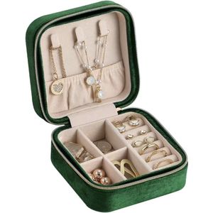 Sieradendoosje - Sieraden Organizer - Sieraden Reis Box - Sieradenbox - Sieradendoos - Fluweel - Groen - Trendy