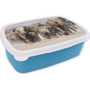 Broodtrommel Blauw - Lunchbox - Brooddoos - Olifanten - Stof - Natuur - 18x12x6 cm - Kinderen - Jongen