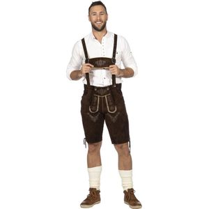 Wilbers & Wilbers - Boeren Tirol & Oktoberfest Kostuum - Bierfeest Lederhosen Duitse Dorstige Dieter Man - Zwart - Maat 60 - Bierfeest - Verkleedkleding