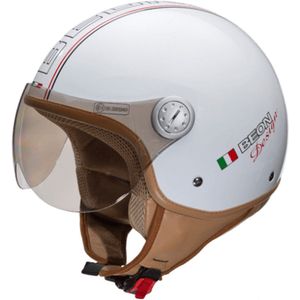 BEON Design - Jethelm met vizier - Geschikt als Scooter Brommer Motor Snorfiets helm - Retro Vespa helm scooter voor volwassen, vrouwen - XL - Wit - Gratis helmtas