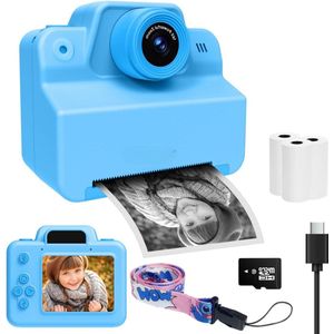 Digitale Kindercamera - Kids Camera 1080p – Vlogcamera - Interactief Speelgoed – Foto Direct Printbaar - Kinder Camera – Fototoestel Voor Kinderen – Kinderfototoestel - Met Printpapier - Blauw