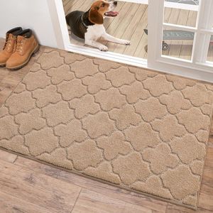 Deurmat voor binnen, 80 x 120 cm, zacht absorberend en vuilafstotend, antislip, laag profiel, vuilvangmat, machinewasbaar voor achterdeur, ingang, hal, keuken, beige