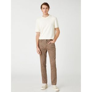 Koton Mannen Normale taille Direct Slim-fit broek met 5 zakken, structuur met knopen