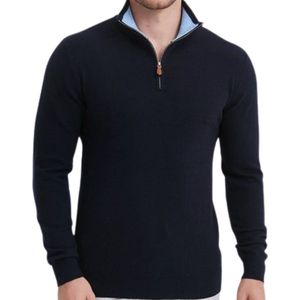 Heren trui Cashmere touch - Schipperstrui met rits - Coltrui Heren - Longsleeve Shirt - Sweater Heren - Maat XL - Navy