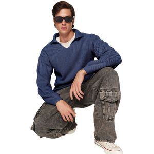 Trendyol Ecru Casual Unisex Regular Fit Polo Kraag Non-Pilling Breiwerk Trui Tmnaw24Kz00008